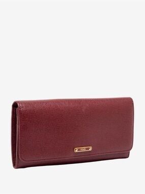 Fendi Burgundy Textured Leather Continental Flap Wallet